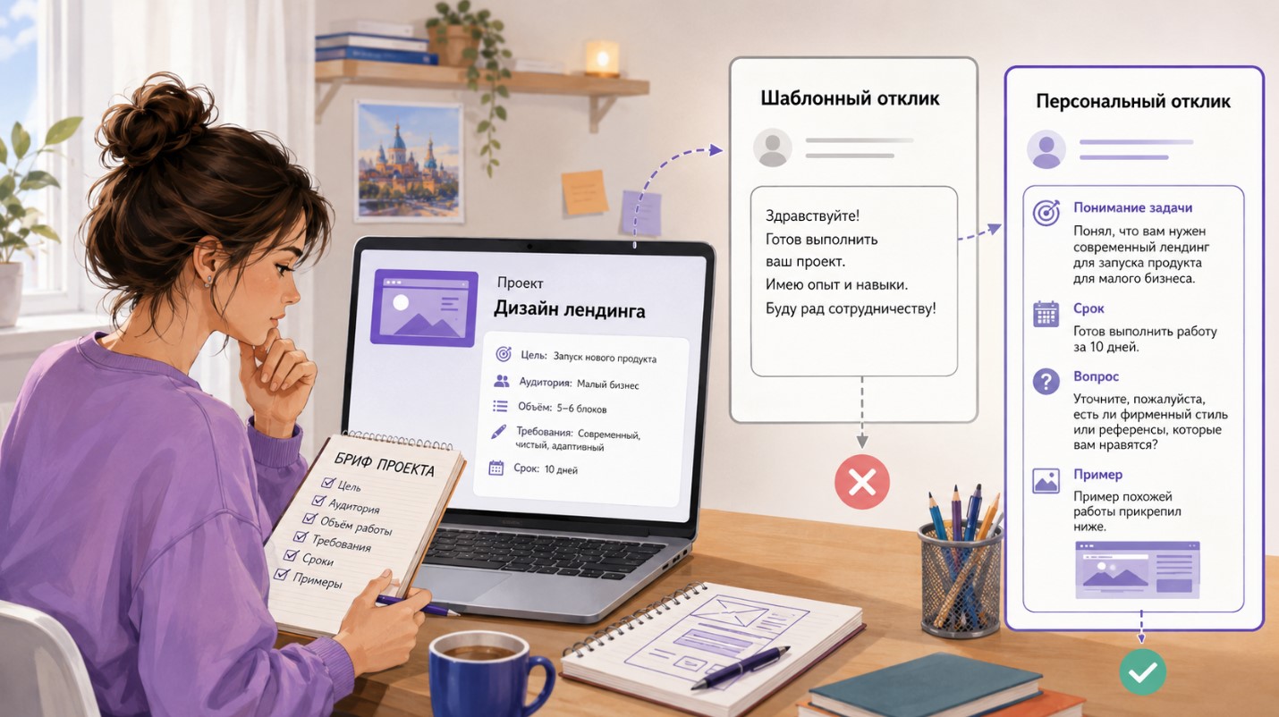 Сравнение шаблонного и персонального отклика на проект для фрилансера