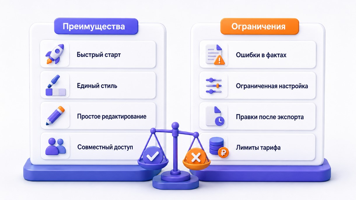 Преимущества и ограничения нейросети Gamma для презентаций