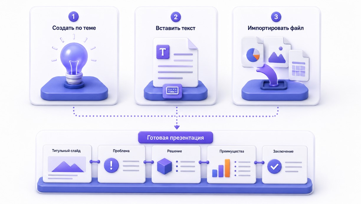 Способы создания презентации в Gamma по теме, тексту или файлу