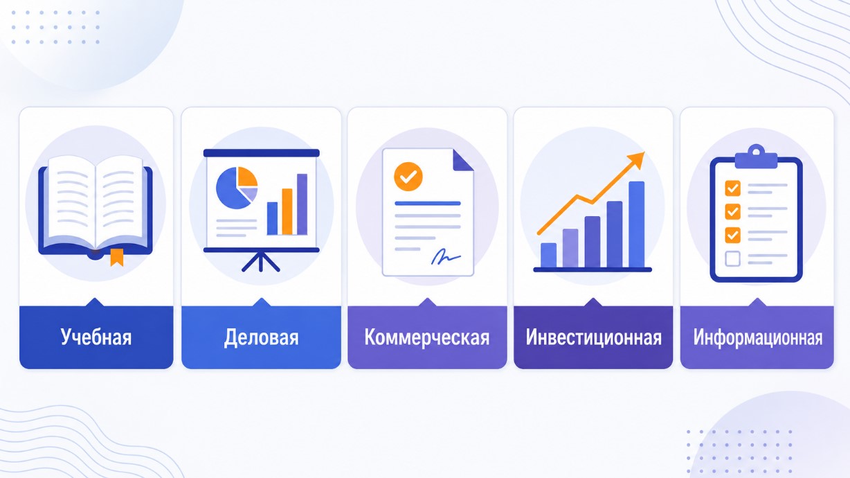 Сравнение учебной, деловой, коммерческой, инвестиционной и информационной презентаций