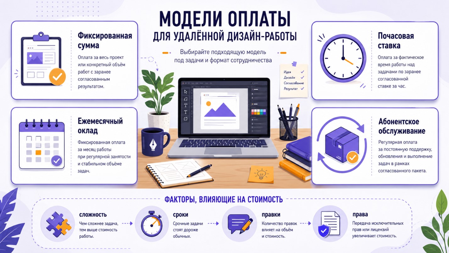 Модели оплаты и факторы заработка дизайнера на удалённой работе