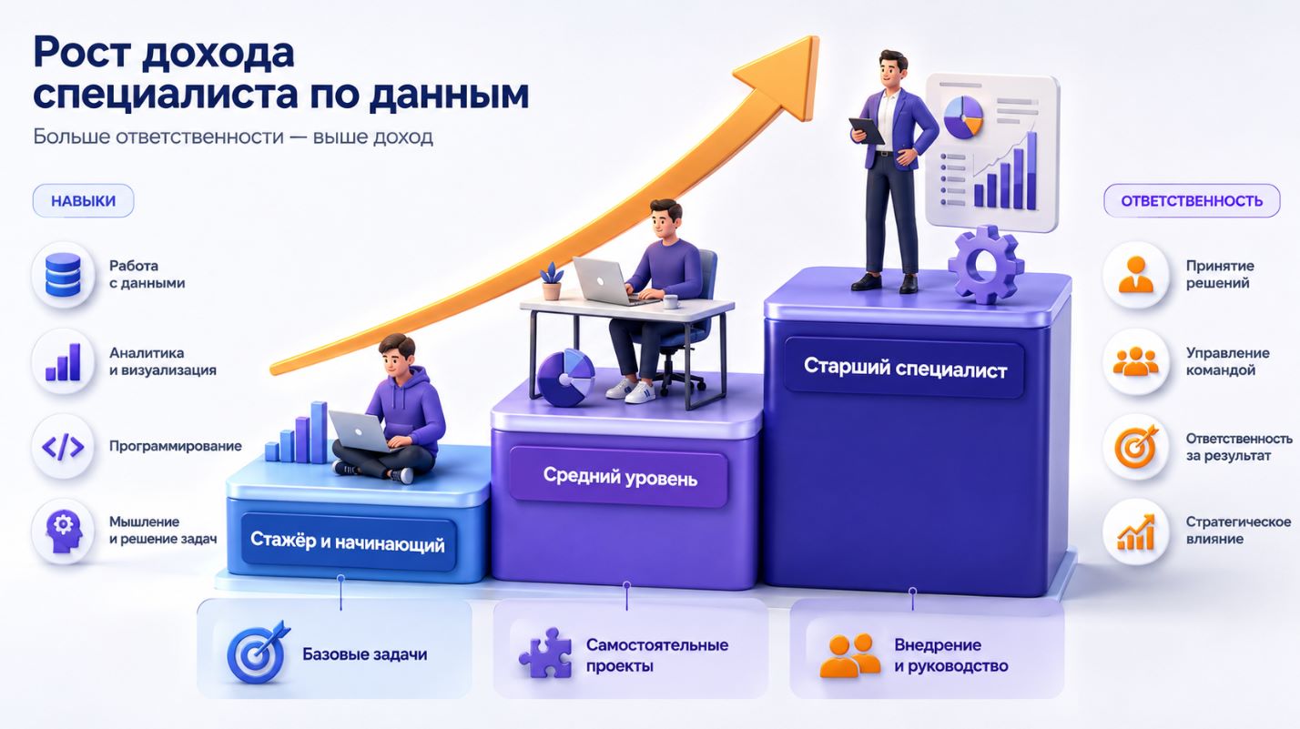 Рост дохода Data Scientist от стажера до старшего специалиста
